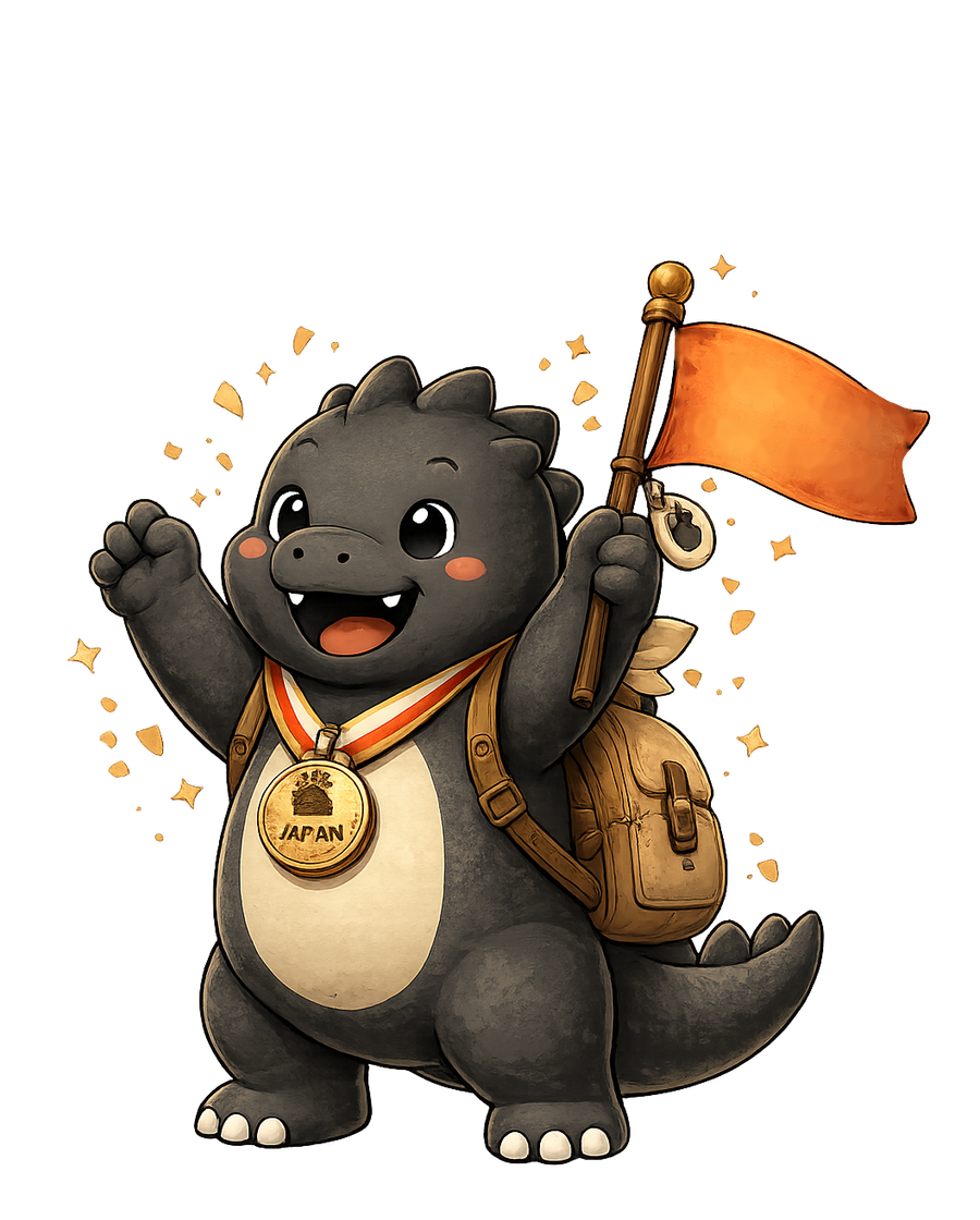 Godzuki celebrando a viagem concluída