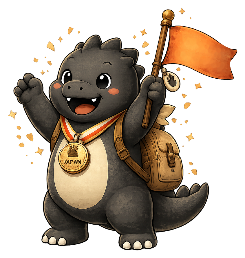 Godzuki celebrando a viagem concluída