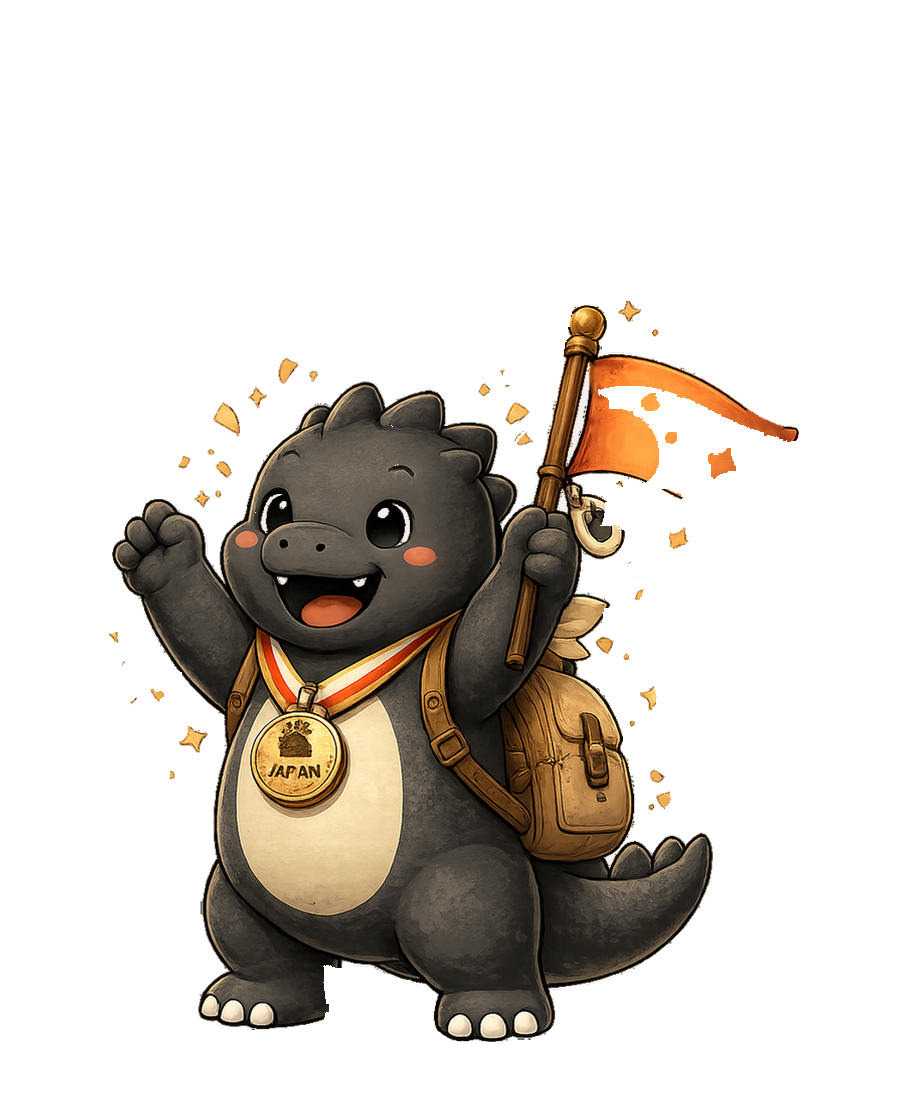 Godzuki celebrando a viagem concluída