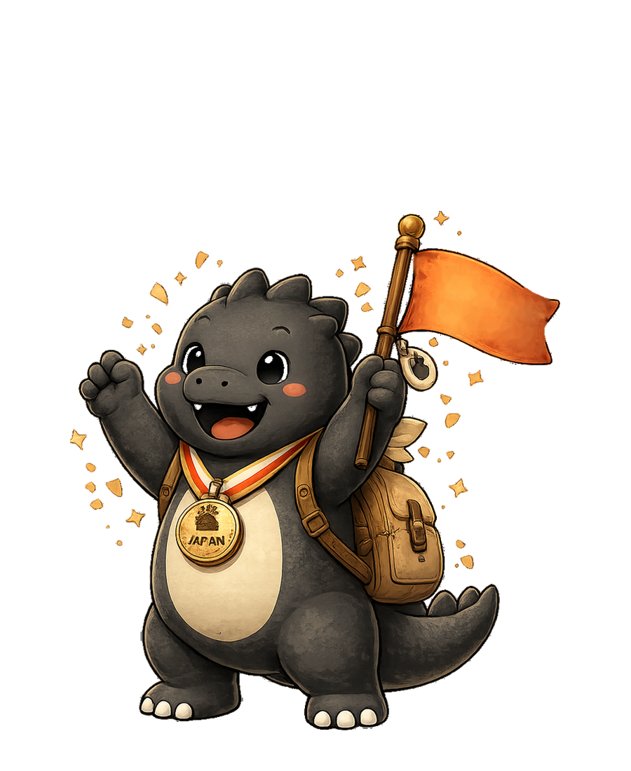 Godzuki celebrando a viagem concluída